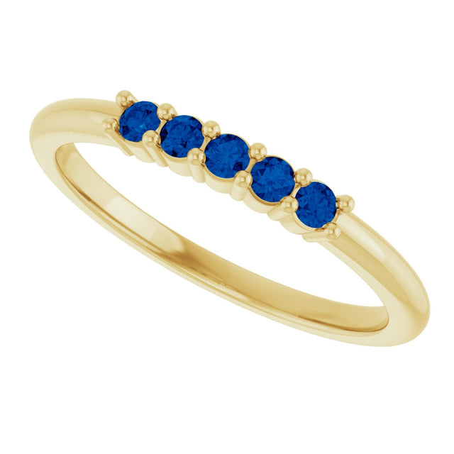 14K Gold Round Lab-Grown Blue Sapphire Milestone Anniversary Band - Yellow Gold - view 5