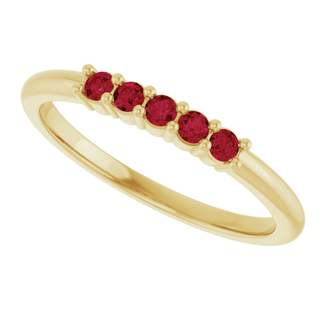 14K Gold Round Lab-Grown Red Ruby Milestone Anniversary Band - Yellow Gold - view 5