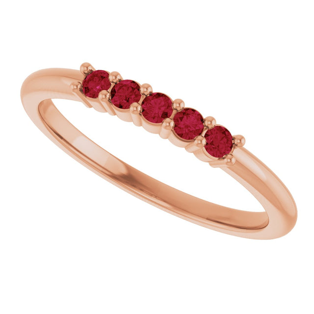14K Gold Round Lab-Grown Red Ruby Milestone Anniversary Band - Rose Gold - view 5