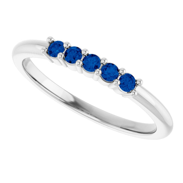 Platinum Round Lab-Grown Blue Sapphire Milestone Anniversary Band - view 5