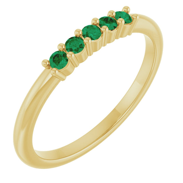 14K Gold Round Natural Green Emerald Milestone Anniversary Band - Yellow Gold