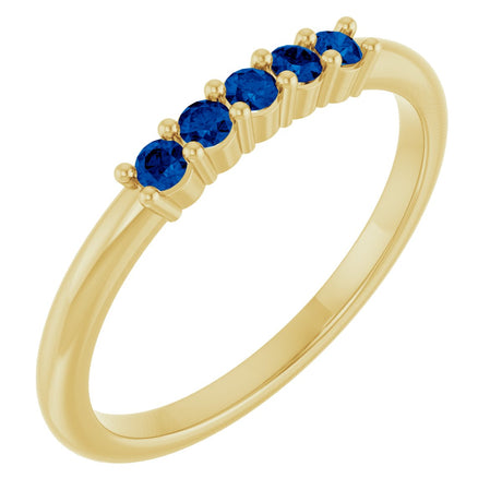 14K Gold Round Natural Blue Sapphire Milestone Anniversary Band - Yellow Gold