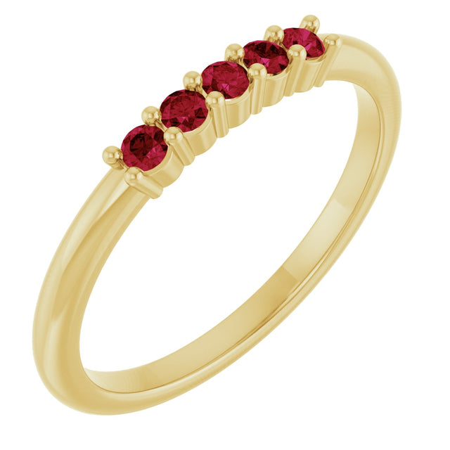 14K Gold Round Lab-Grown Red Ruby Milestone Anniversary Band - Yellow Gold