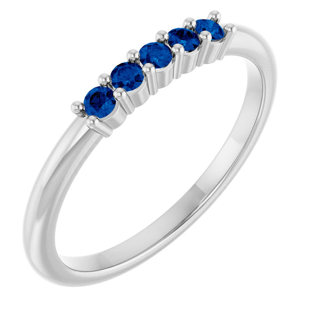 14K Gold Round Natural Blue Sapphire Milestone Anniversary Band - White Gold