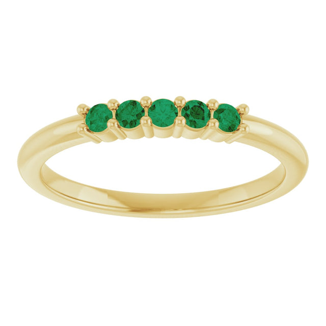 14K Gold Round Natural Green Emerald Milestone Anniversary Band - Yellow Gold - view 3