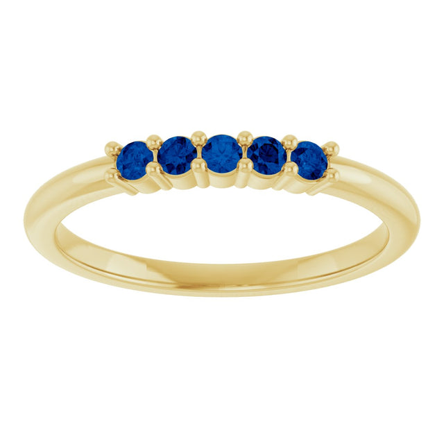 14K Gold Round Lab-Grown Blue Sapphire Milestone Anniversary Band - Yellow Gold - view 3