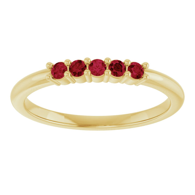 14K Gold Round Lab-Grown Red Ruby Milestone Anniversary Band - Yellow Gold - view 3