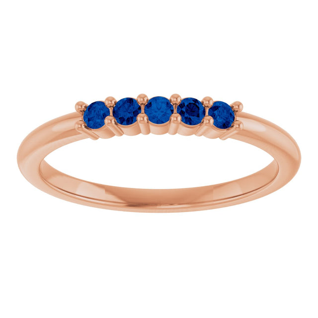 14K Gold Round Lab-Grown Blue Sapphire Milestone Anniversary Band - Rose Gold - view 3