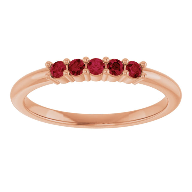 14K Gold Round Lab-Grown Red Ruby Milestone Anniversary Band - Rose Gold - view 3