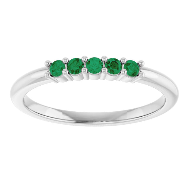 14K Gold Round Natural Green Emerald Milestone Anniversary Band - White Gold - view 3