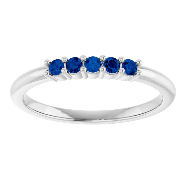 14K Gold Round Natural Blue Sapphire Milestone Anniversary Band - White Gold - view 3