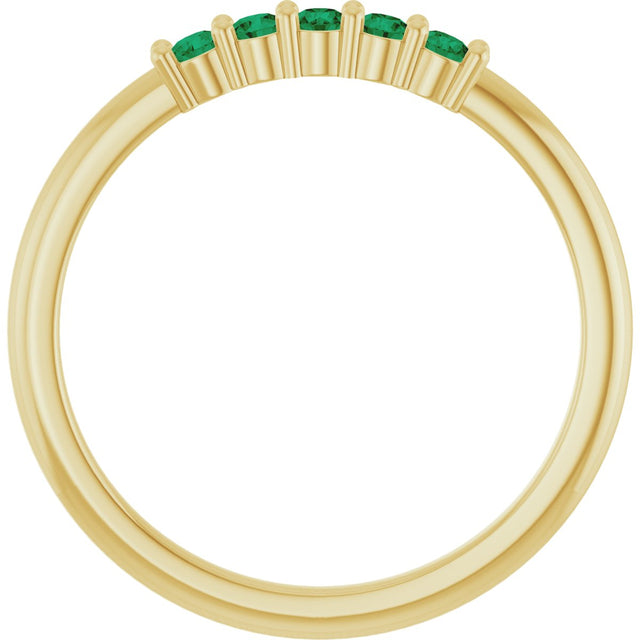 14K Gold Round Lab-Grown Green Emerald Milestone Anniversary Band - Yellow Gold - view 2