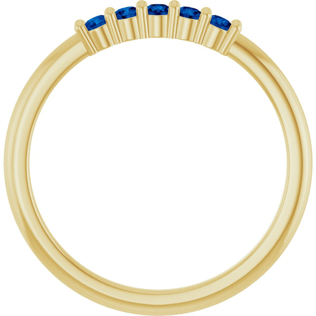 14K Gold Round Natural Blue Sapphire Milestone Anniversary Band - Yellow Gold - view 2