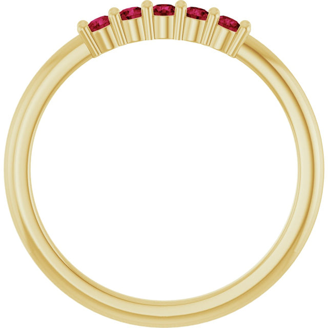 14K Gold Round Lab-Grown Red Ruby Milestone Anniversary Band - Yellow Gold - view 2