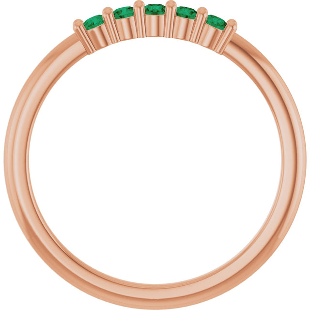 14K Gold Round Lab-Grown Green Emerald Milestone Anniversary Band - Rose Gold - view 2