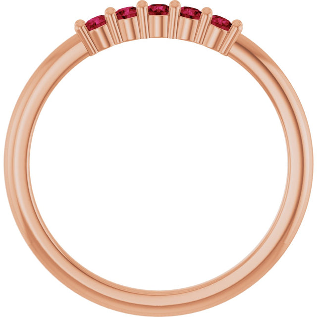 14K Gold Round Lab-Grown Red Ruby Milestone Anniversary Band - Rose Gold - view 2