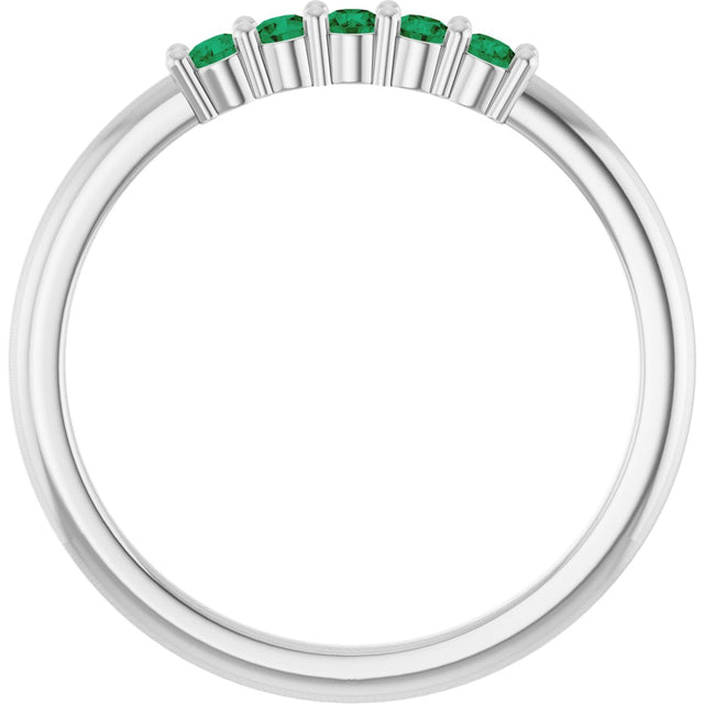 Platinum Round Lab-Grown Green Emerald Milestone Anniversary Band - view 2