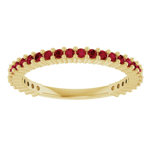 14K Gold Round Lab-Grown Red Ruby Milestone Anniversary Band - Yellow Gold - view 3