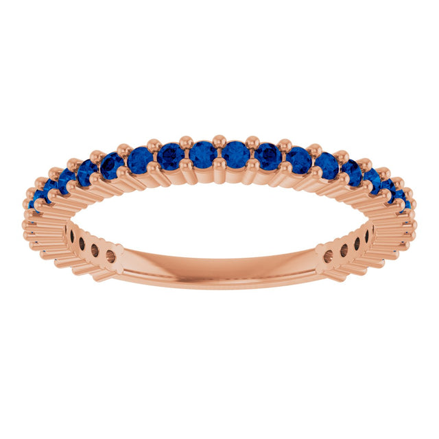 14K Gold Round Lab-Grown Blue Sapphire Milestone Anniversary Band - Rose Gold - view 3