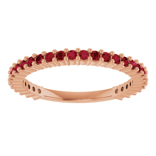 14K Gold Round Lab-Grown Red Ruby Milestone Anniversary Band - Rose Gold - view 3