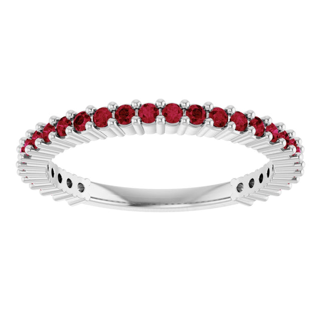 Platinum Round Natural Red Ruby Milestone Anniversary Band - view 3
