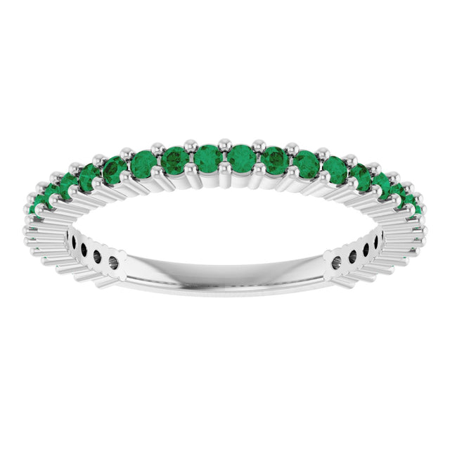 Platinum Round Natural Green Emerald Milestone Anniversary Band - view 3