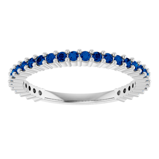 Platinum Round Lab-Grown Blue Sapphire Milestone Anniversary Band - view 3