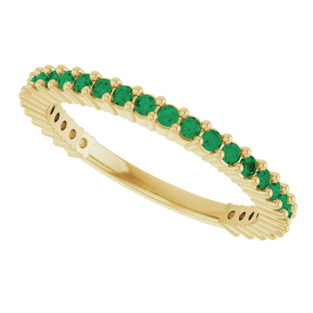 14K Gold Round Natural Green Emerald Milestone Anniversary Band - Yellow Gold - view 5