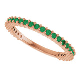 14K Gold Round Natural Green Emerald Milestone Anniversary Band - Rose Gold - view 5