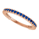 14K Gold Round Lab-Grown Blue Sapphire Milestone Anniversary Band - Rose Gold - view 5