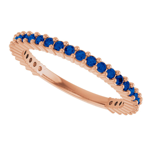 14K Gold Round Natural Blue Sapphire Milestone Anniversary Band - Rose Gold - view 5