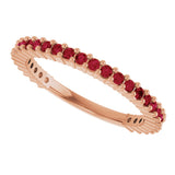 14K Gold Round Natural Red Ruby Milestone Anniversary Band - Rose Gold - view 5