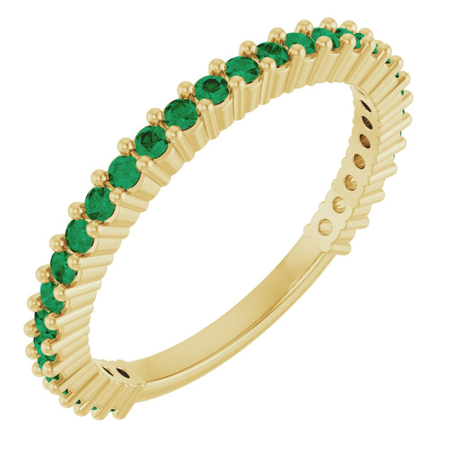 14K Gold Round Natural Green Emerald Milestone Anniversary Band - Yellow Gold