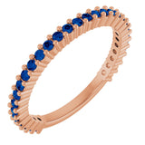 14K Gold Round Natural Blue Sapphire Milestone Anniversary Band - Rose Gold
