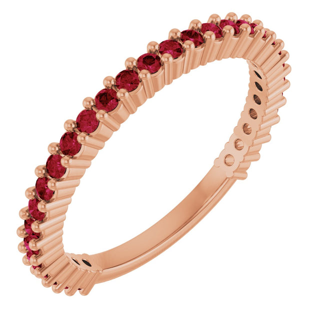 14K Gold Round Natural Red Ruby Milestone Anniversary Band - Rose Gold