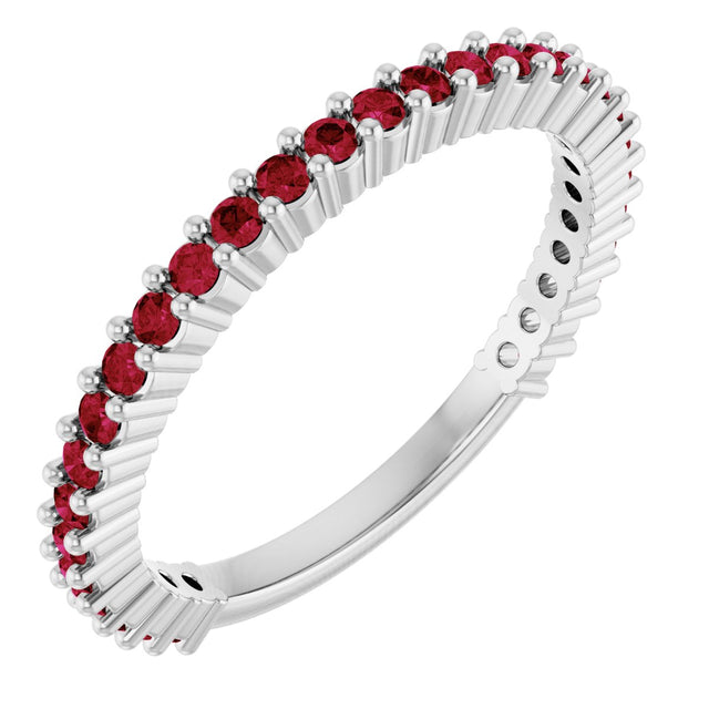 14K Gold Round Lab-Grown Red Ruby Milestone Anniversary Band - White Gold