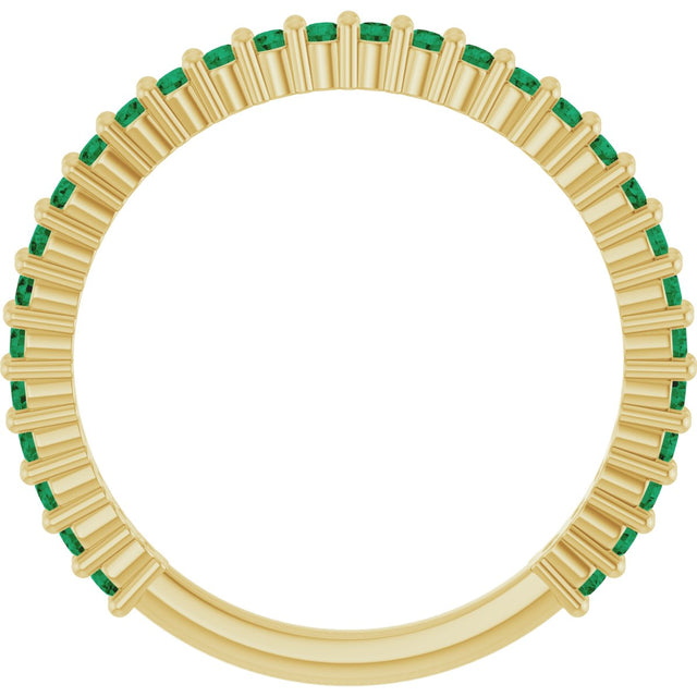 14K Gold Round Lab-Grown Green Emerald Milestone Anniversary Band - Yellow Gold - view 2