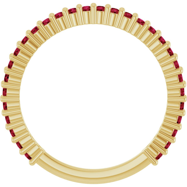 14K Gold Round Natural Red Ruby Milestone Anniversary Band - Yellow Gold - view 2