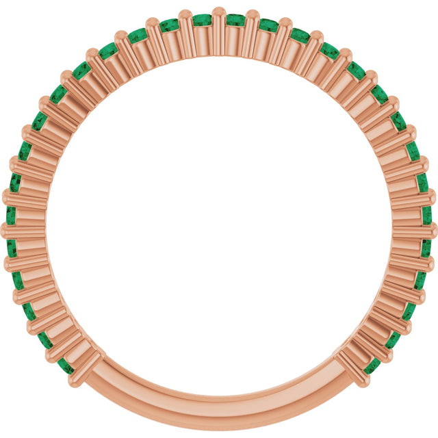14K Gold Round Natural Green Emerald Milestone Anniversary Band - Rose Gold - view 2
