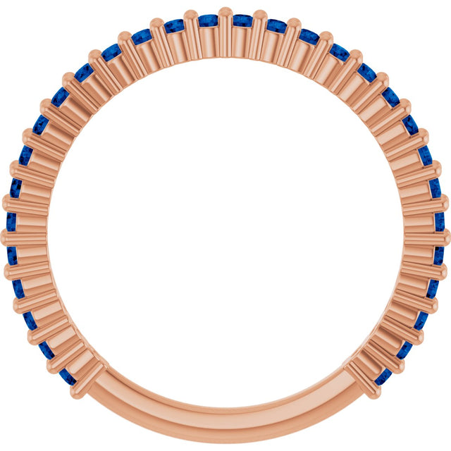 14K Gold Round Lab-Grown Blue Sapphire Milestone Anniversary Band - Rose Gold - view 2