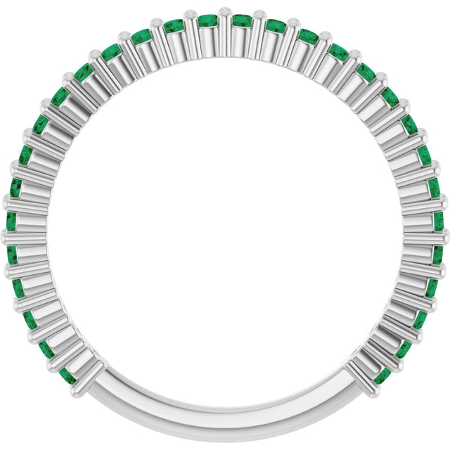 Platinum Round Natural Green Emerald Milestone Anniversary Band - view 2