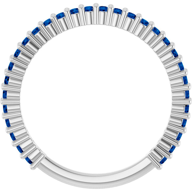 14K Gold Round Lab-Grown Blue Sapphire Milestone Anniversary Band - White Gold - view 2