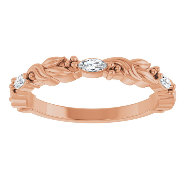 14K Gold Marquise Lab-Grown Diamond Three-Stone Sculptural Anniversary Band – 3.75x1.75 mm Stones - Rose Gold - view 3