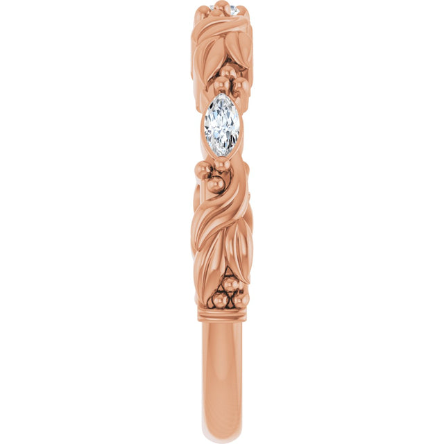 14K Gold Marquise Natural Diamond Three-Stone Sculptural Anniversary Band – 1/6 CTW - Rose Gold - view 4