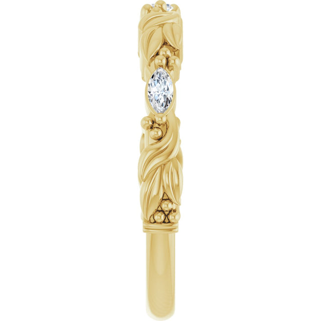 14K Gold Marquise Natural Diamond Three-Stone Sculptural Anniversary Band – 1/6 CTW - Yellow Gold - view 4