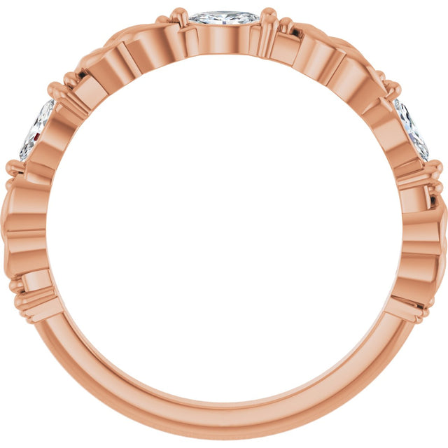 14K Gold Marquise Lab-Grown Diamond Three-Stone Sculptural Anniversary Band – 3.75x1.75 mm Stones - Rose Gold - view 2