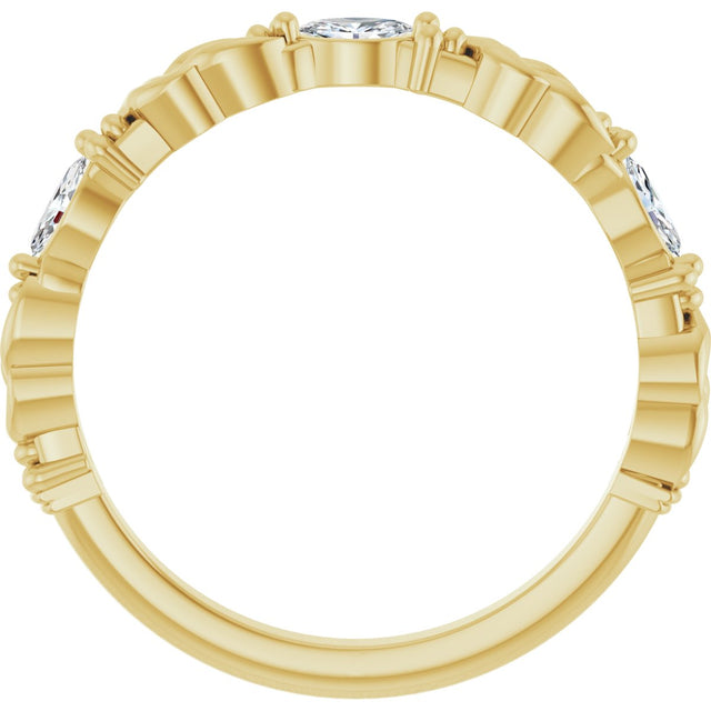 14K Gold Marquise Natural Diamond Three-Stone Sculptural Anniversary Band – 1/6 CTW - Yellow Gold - view 2