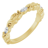 14K Gold Marquise Natural Diamond Three-Stone Sculptural Anniversary Band – 1/6 CTW - Yellow Gold