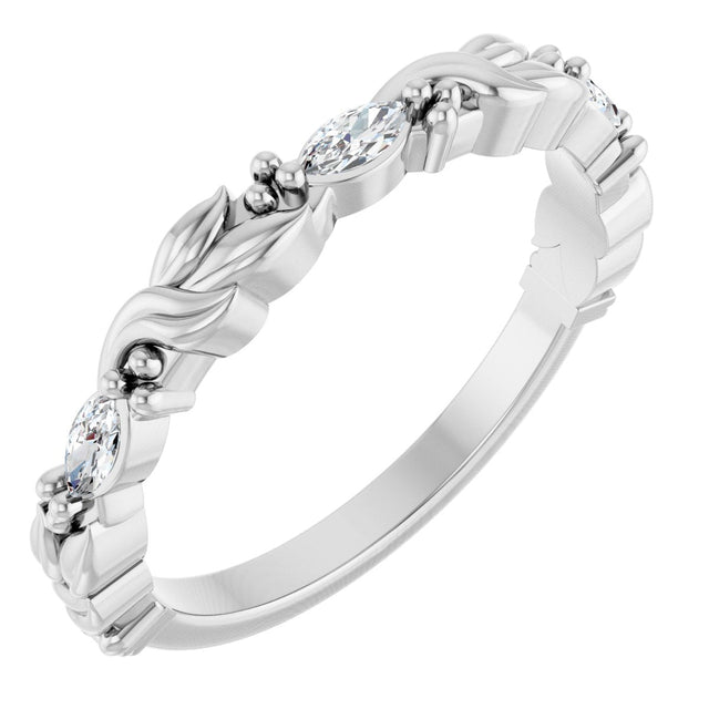 14K Gold Marquise Lab-Grown Diamond Three-Stone Sculptural Anniversary Band – 3.75x1.75 mm Stones - White Gold