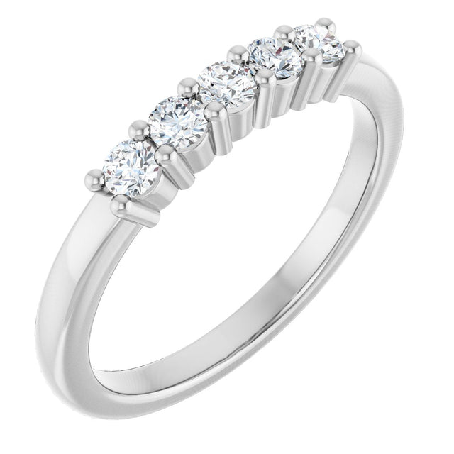 14K Gold Round Lab-Grown Diamond Five-Stone Anniversary Band – 1/5–5/8 CTW - White Gold